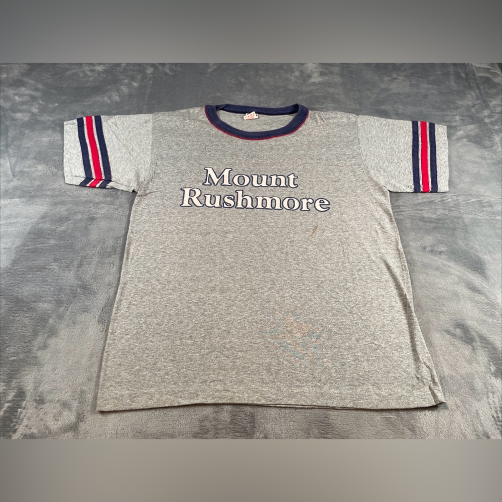 Mount Rushmore Grey Ringer Tee Vtg collegiate pacific L 42-44